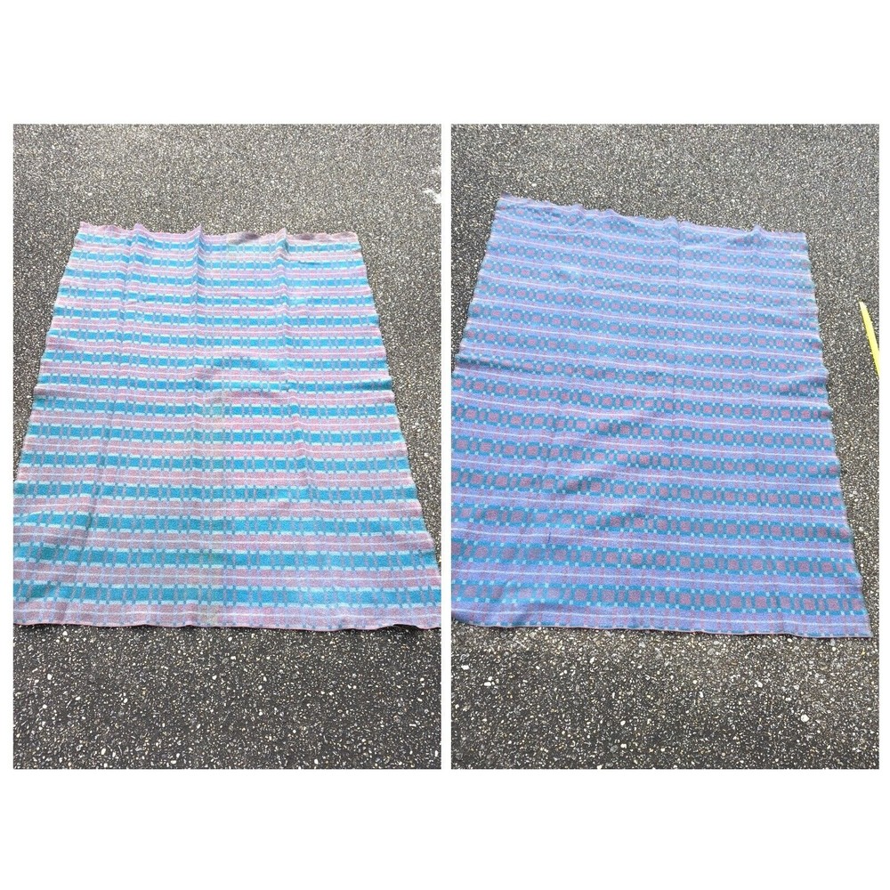 Vintage WOOLRICH PEARCE Wool Blanket Plaid Stripes Made in USA Reversible Pastel